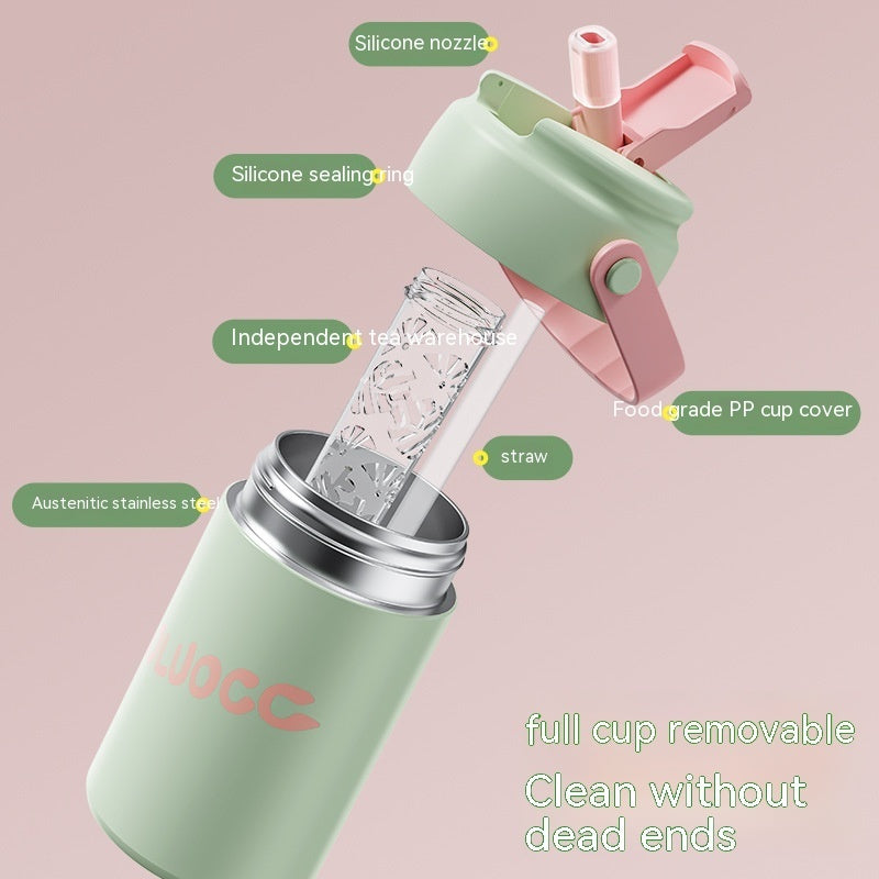 Girls' Good-looking Tea Water Separation Stainless Steel Vacuum Cup Portable Water Cup - Cupify