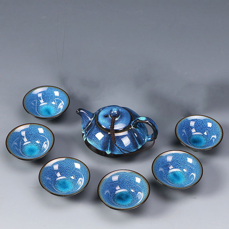 Blue Ice Cracked Glazed Porcelain Tea Set - Cupify