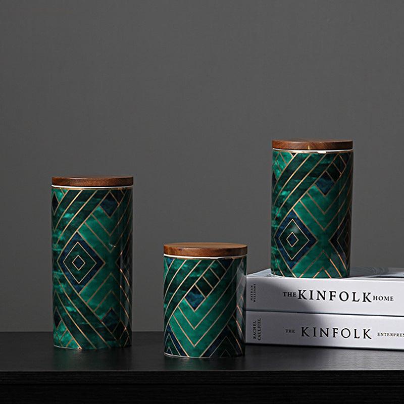 Art Deco Emerald Sealed Ceramic Tea Storage Jar - Cupify