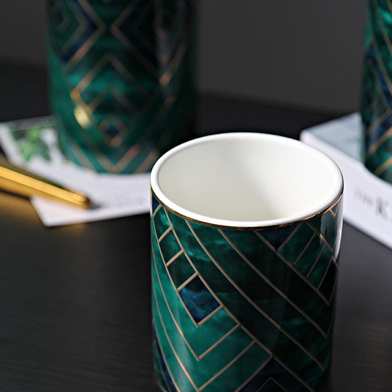 Art Deco Emerald Sealed Ceramic Tea Storage Jar - Cupify