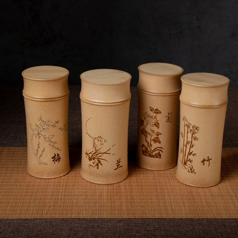 Ink and Wash Retro Carved Bamboo Tea Storage Jar - Cupify