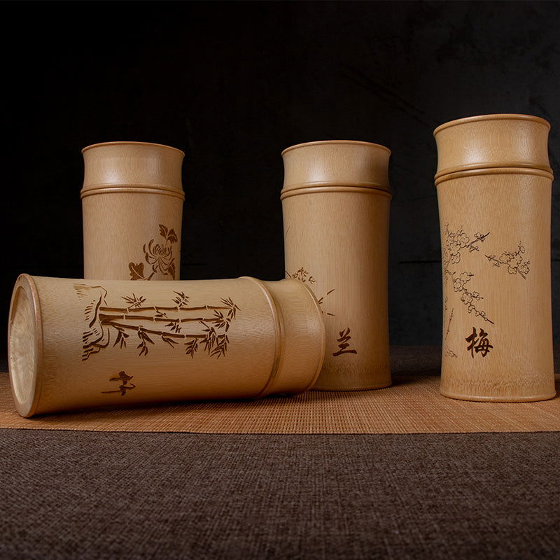 Ink and Wash Retro Carved Bamboo Tea Storage Jar - Cupify