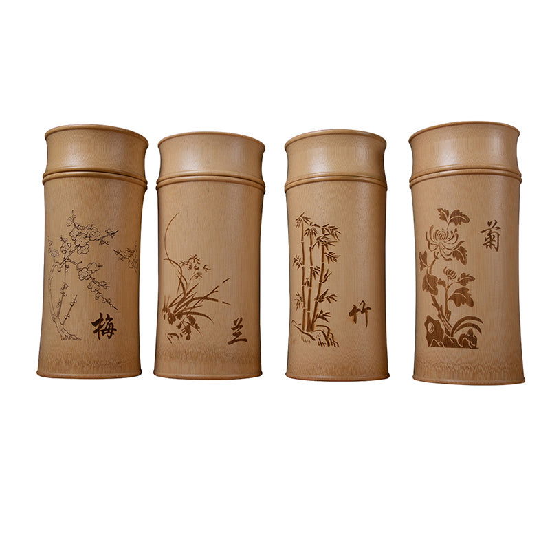 Ink and Wash Retro Carved Bamboo Tea Storage Jar - Cupify