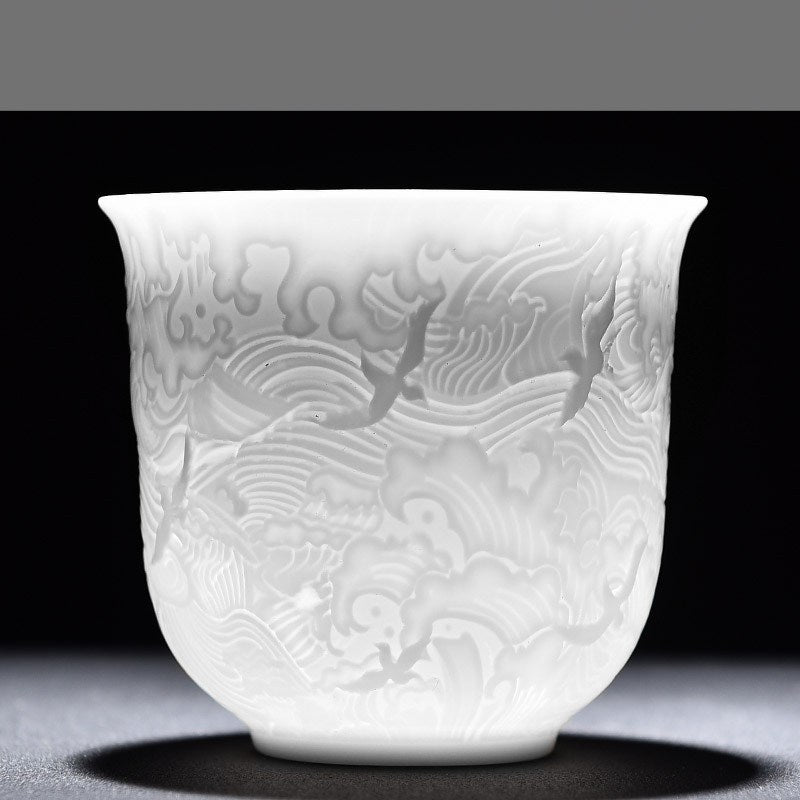 Elegant Embossed White Tea Cup