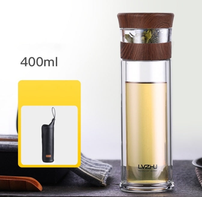 Double Wall Glass Tea Infuser Bottle Lid Filter