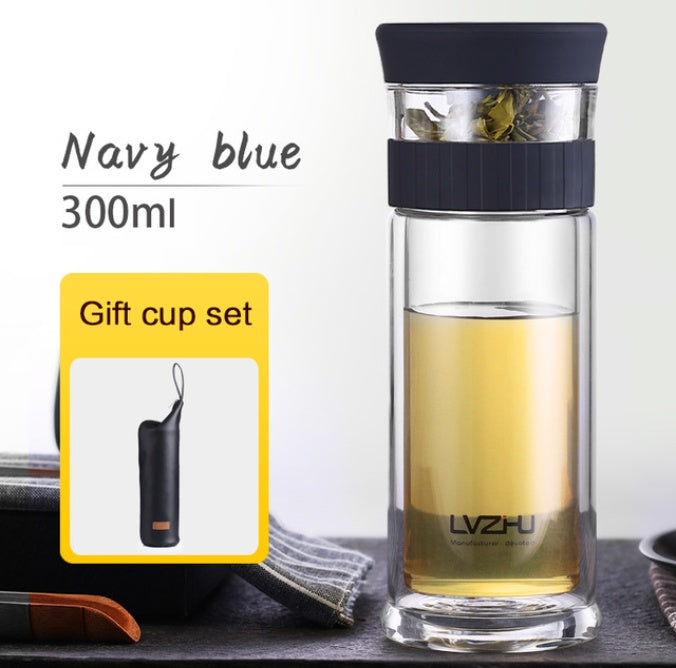 Double Wall Glass Tea Infuser Bottle Lid Filter