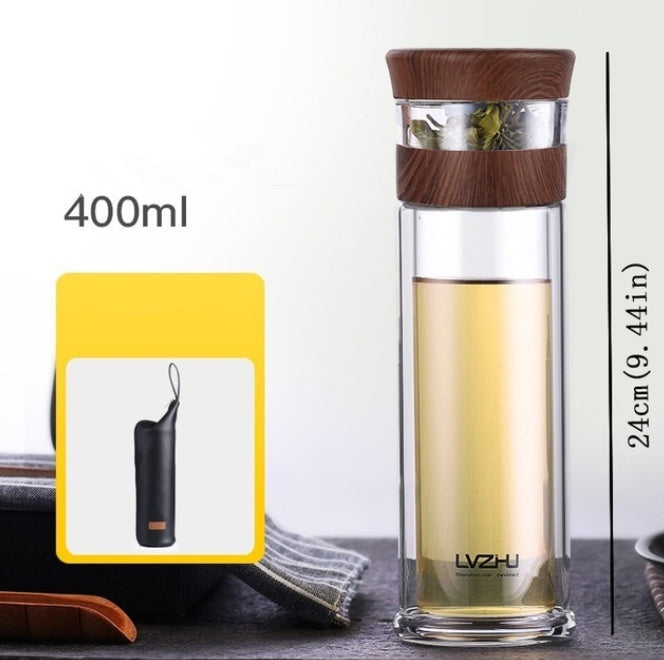 Double Wall Glass Tea Infuser Bottle Lid Filter