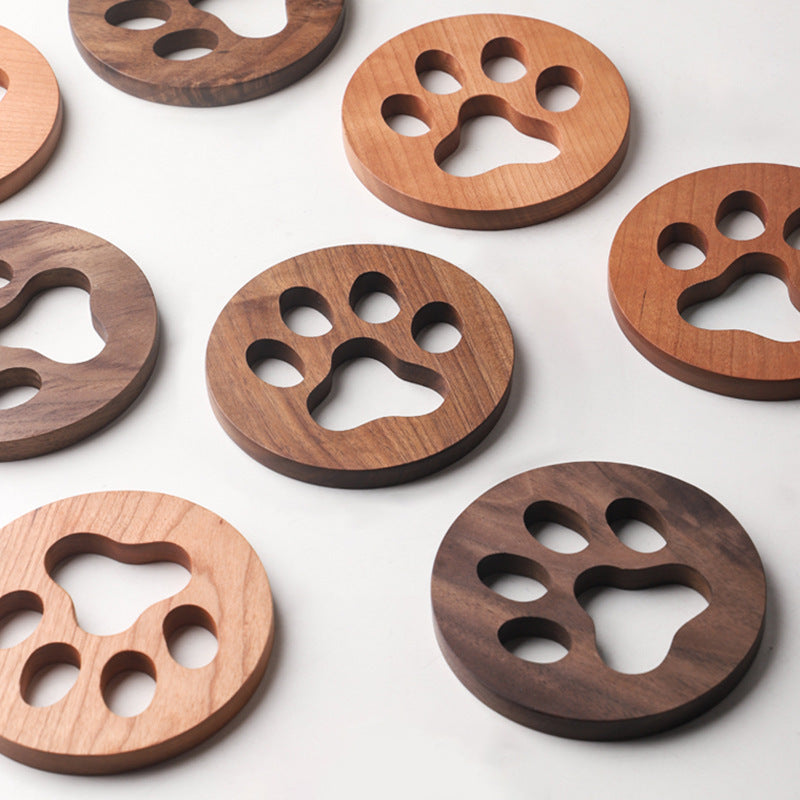 Puppy Paw Print Walnut Solid Wood Coaster