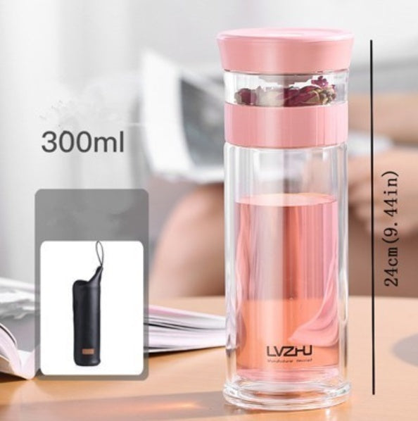 Double Wall Glass Tea Infuser Bottle Lid Filter