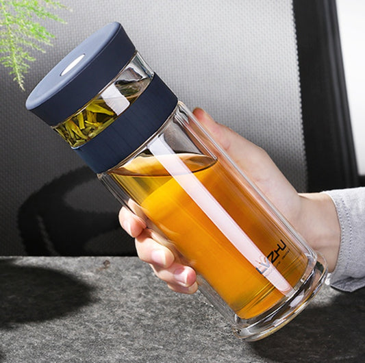 Double Wall Glass Tea Infuser Bottle Lid Filter