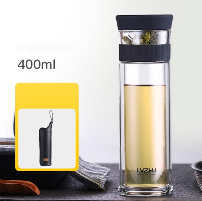 Double Wall Glass Tea Infuser Bottle Lid Filter