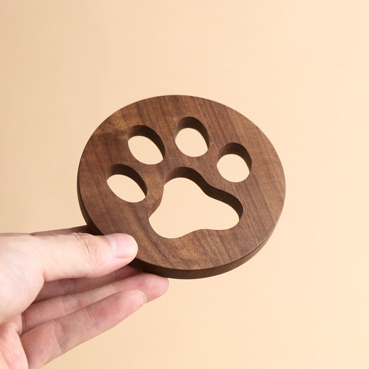 Puppy Paw Print Walnut Solid Wood Coaster