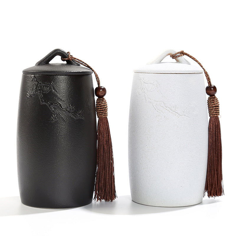 Black Pottery Tea Caddy Ceramic Stoneware Matte Tea Caddy - Cupify