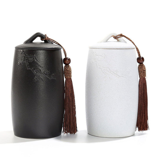 Black Pottery Tea Caddy Ceramic Stoneware Matte Tea Caddy - Cupify Cupify