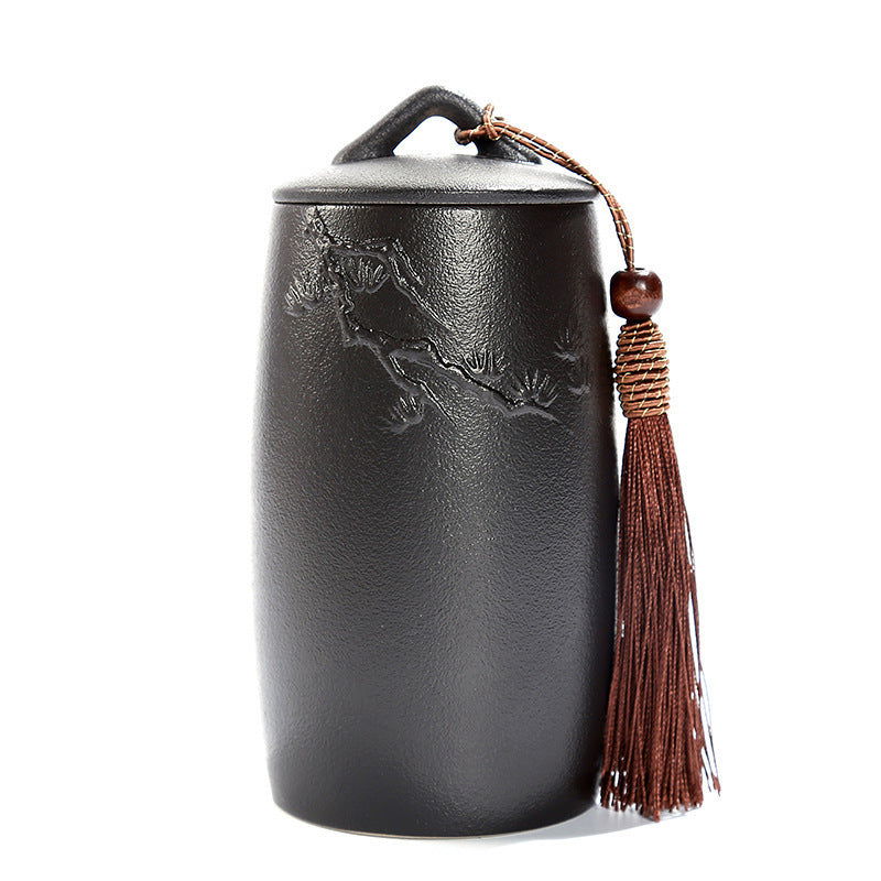 Black Pottery Tea Caddy Ceramic Stoneware Matte Tea Caddy - Cupify
