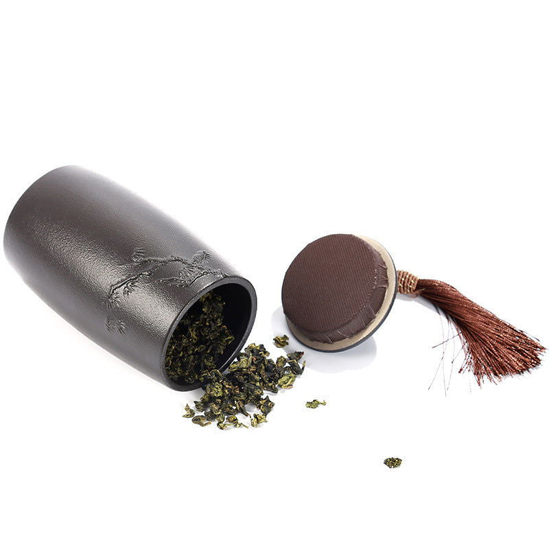 Black Pottery Tea Caddy Ceramic Stoneware Matte Tea Caddy - Cupify