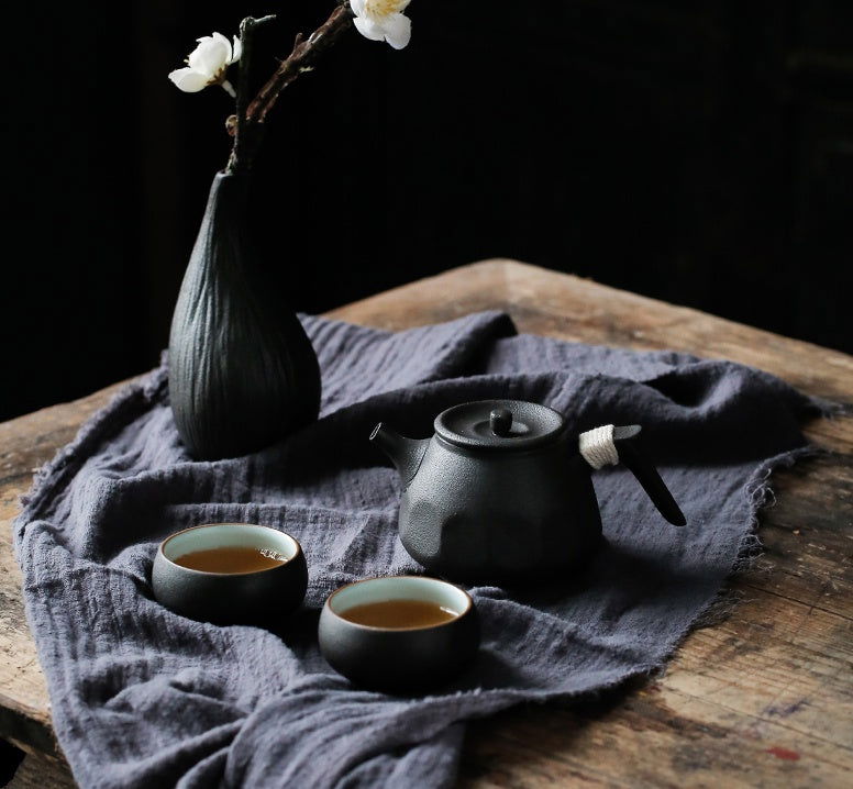 Black pottery tea set - Cupify