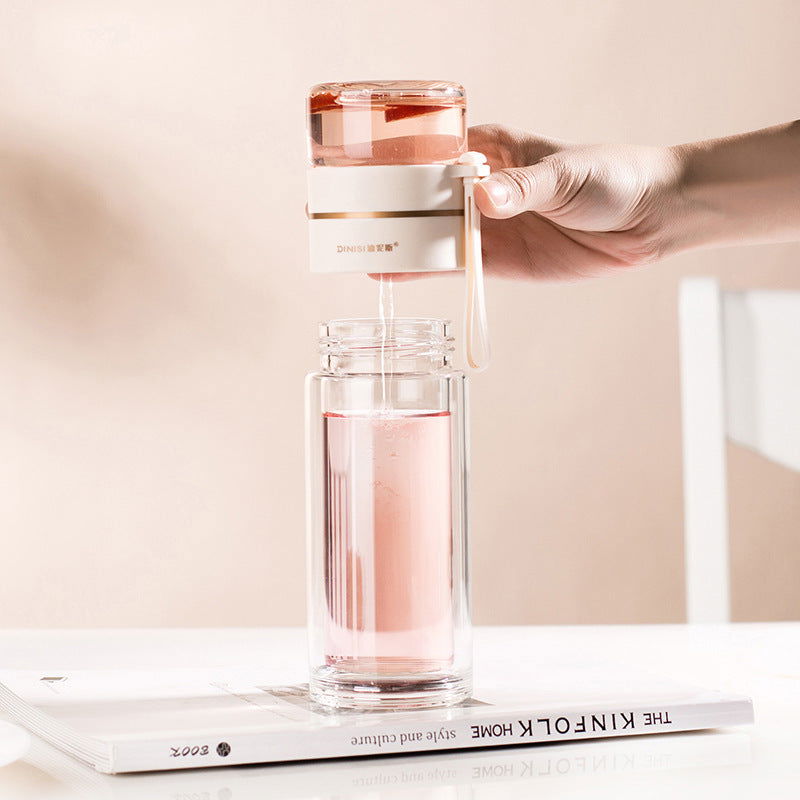Glass Water Bottle With Tea Infuser Filter Tea Separation Double Wall Glass Bottle Leakproof Water Bottle - Cupify