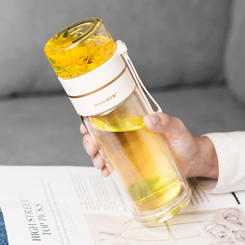 Glass Water Bottle With Tea Infuser Filter Tea Separation Double Wall Glass Bottle Leakproof Water Bottle - Cupify