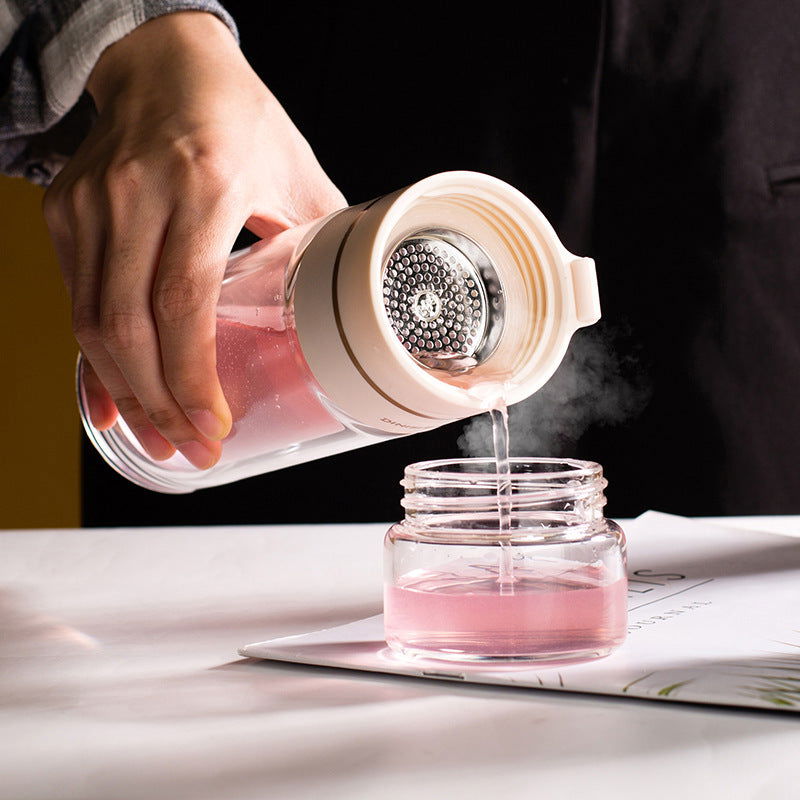 Glass Water Bottle With Tea Infuser Filter Tea Separation Double Wall Glass Bottle Leakproof Water Bottle - Cupify