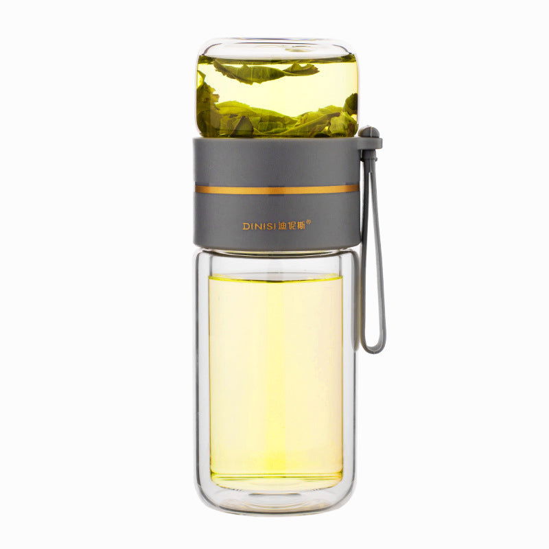 Glass Water Bottle With Tea Infuser Filter Tea Separation Double Wall Glass Bottle Leakproof Water Bottle - Cupify