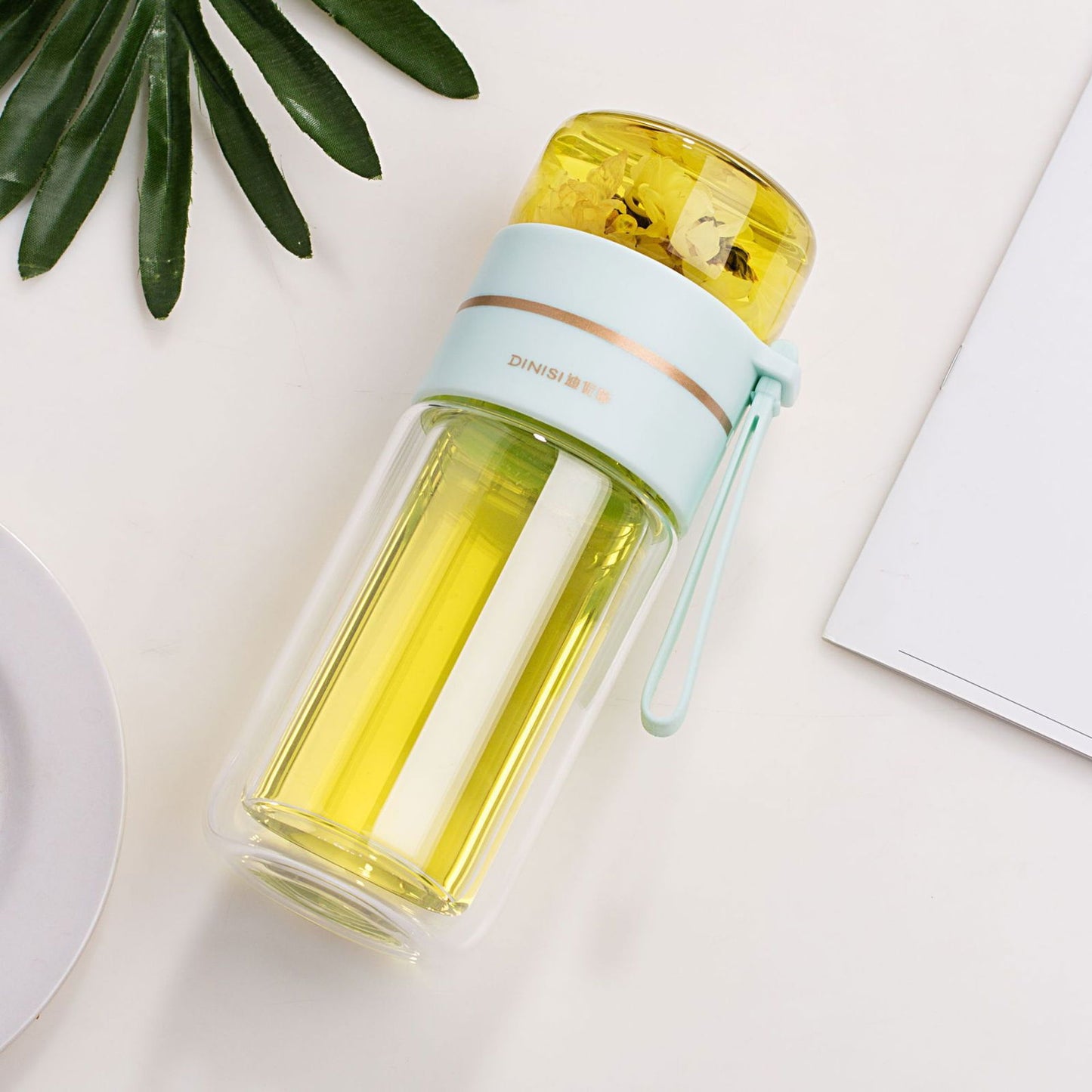 Glass Water Bottle With Tea Infuser Filter Tea Separation Double Wall Glass Bottle Leakproof Water Bottle - Cupify