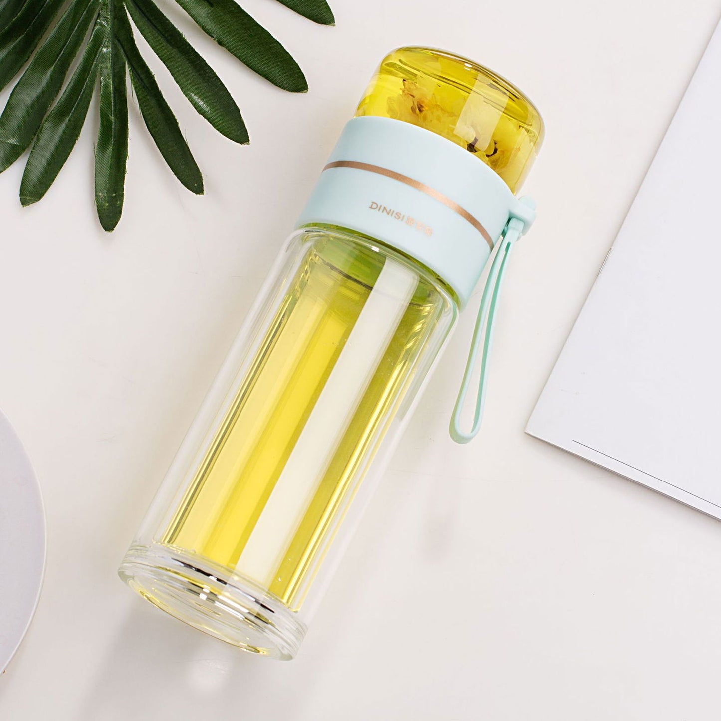 Glass Water Bottle With Tea Infuser Filter Tea Separation Double Wall Glass Bottle Leakproof Water Bottle - Cupify