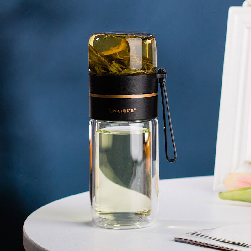 Glass Water Bottle With Tea Infuser Filter Tea Separation Double Wall Glass Bottle Leakproof Water Bottle - Cupify