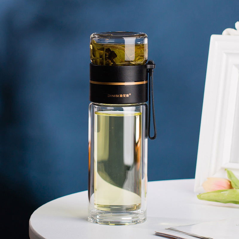 Glass Water Bottle With Tea Infuser Filter Tea Separation Double Wall Glass Bottle Leakproof Water Bottle - Cupify
