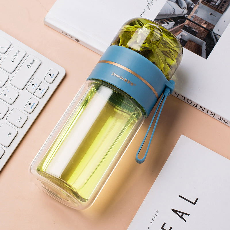 Glass Water Bottle With Tea Infuser Filter Tea Separation Double Wall Glass Bottle Leakproof Water Bottle - Cupify