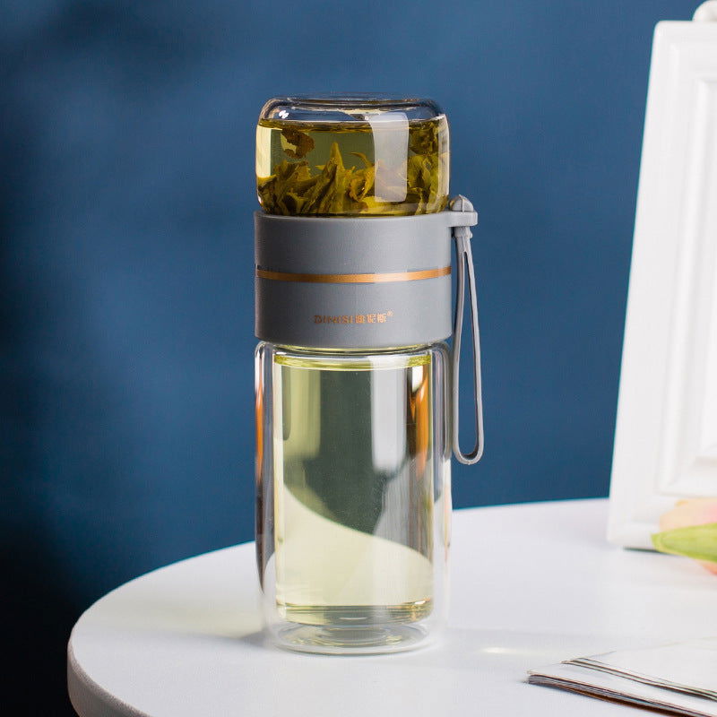 Glass Water Bottle With Tea Infuser Filter Tea Separation Double Wall Glass Bottle Leakproof Water Bottle - Cupify