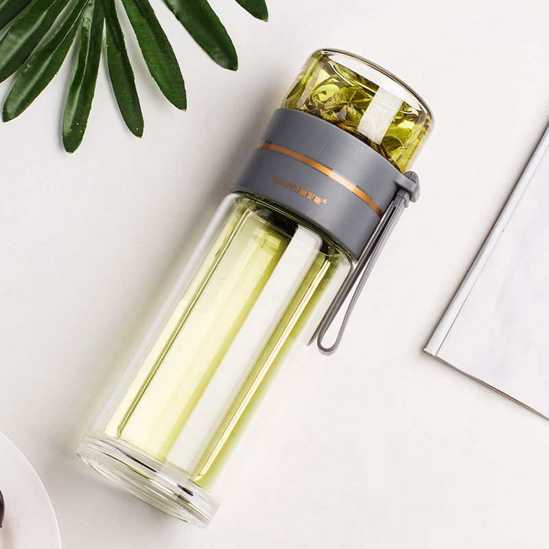 Glass Water Bottle With Tea Infuser Filter Tea Separation Double Wall Glass Bottle Leakproof Water Bottle - Cupify