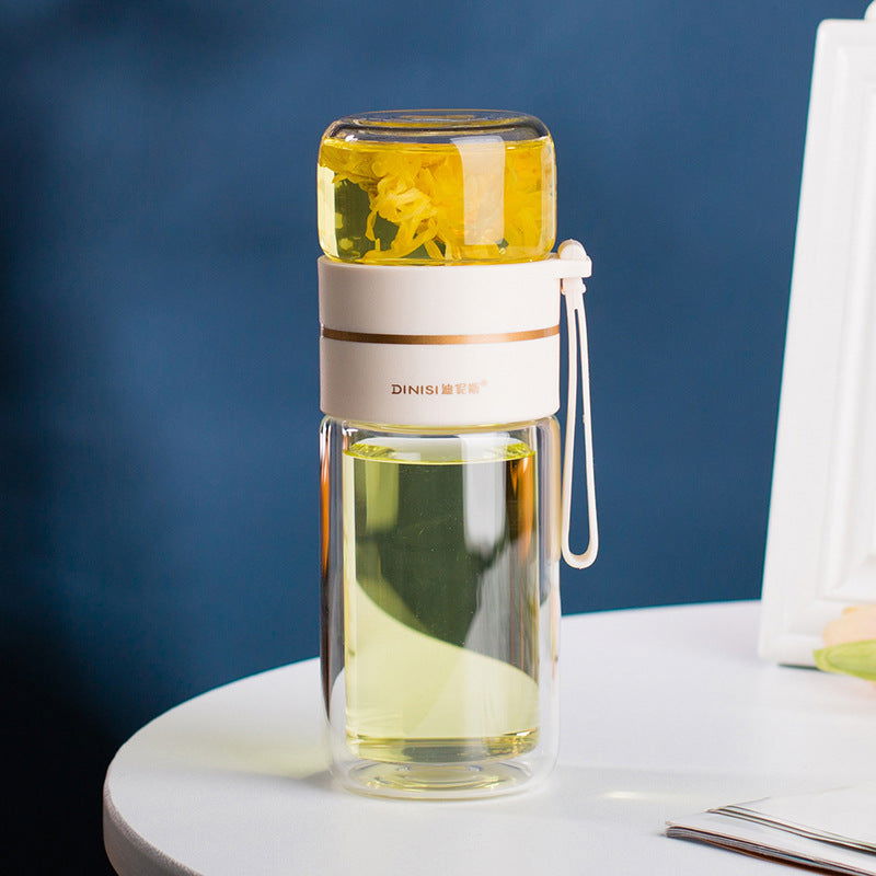 Glass Water Bottle With Tea Infuser Filter Tea Separation Double Wall Glass Bottle Leakproof Water Bottle - Cupify