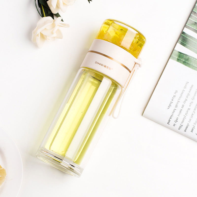 Glass Water Bottle With Tea Infuser Filter Tea Separation Double Wall Glass Bottle Leakproof Water Bottle - Cupify