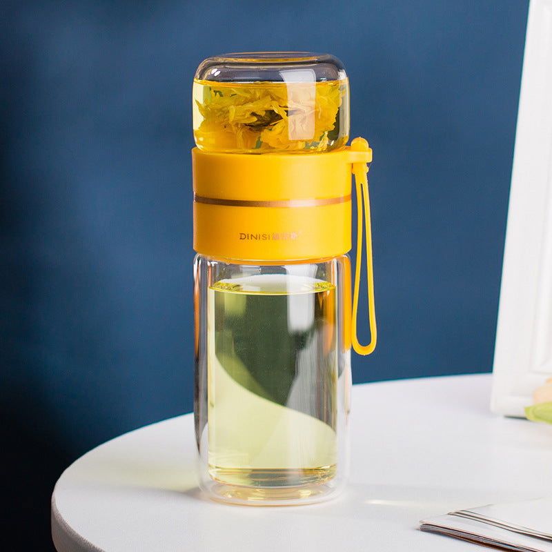 Glass Water Bottle With Tea Infuser Filter Tea Separation Double Wall Glass Bottle Leakproof Water Bottle - Cupify