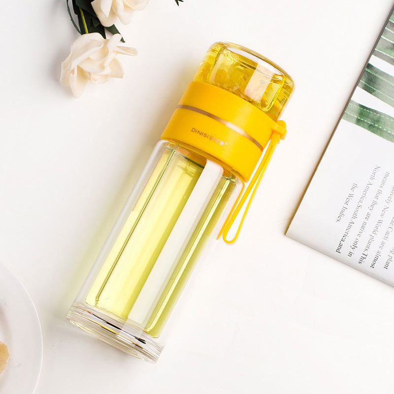 Glass Water Bottle With Tea Infuser Filter Tea Separation Double Wall Glass Bottle Leakproof Water Bottle - Cupify