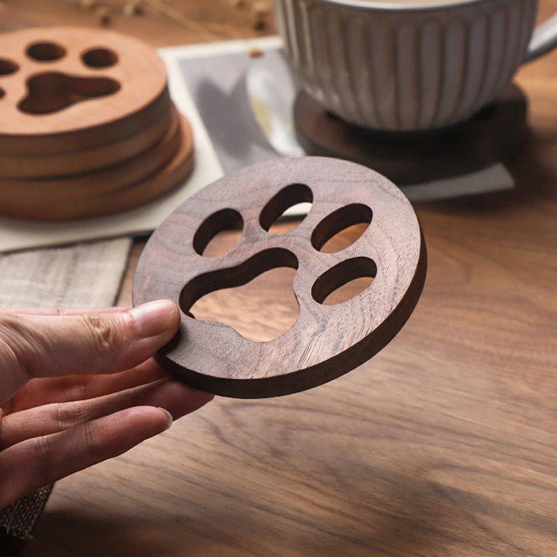 Puppy Paw Print Walnut Solid Wood Coaster - Cupify