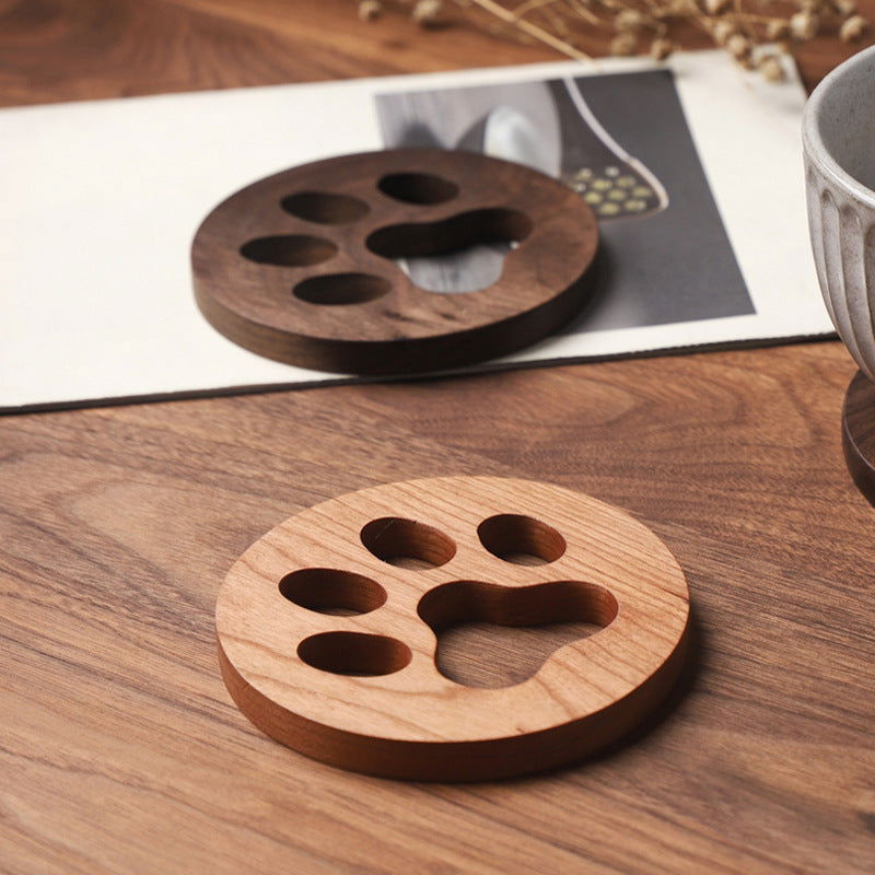 Puppy Paw Print Walnut Solid Wood Coaster - Cupify