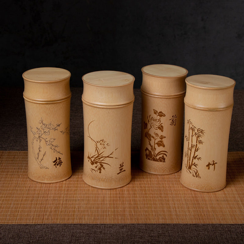 Ink and Wash Retro Carved Bamboo Tea Storage Jar