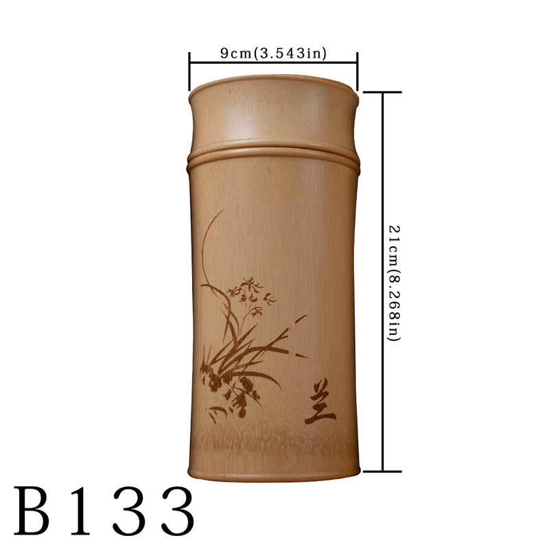 Ink and Wash Retro Carved Bamboo Tea Storage Jar