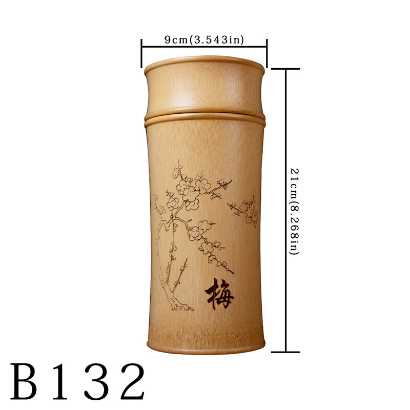 Ink and Wash Retro Carved Bamboo Tea Storage Jar