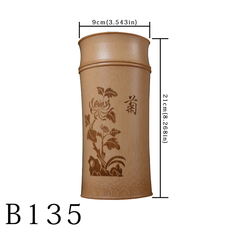 Ink and Wash Retro Carved Bamboo Tea Storage Jar - Cupify