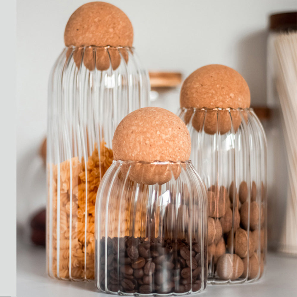 Modern Cork & Striped Glass Tea Storage Jar