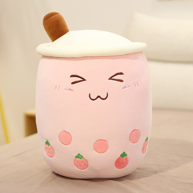 Cute Fruit Drink Plush Stuffed Soft Strawberry Milk Tea Plush Boba Tea Cup Toy Bubble Tea Pillow Cushion Kids Gift