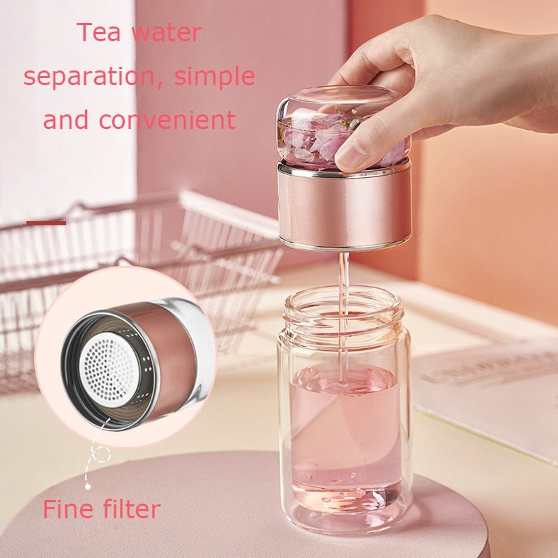 Silver Rim Tea Borosilicate Glass Double-Layer Tea And Water Separation Cup