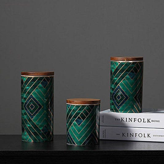 Art Deco Emerald Sealed Ceramic Tea Storage Jar - Cupify Cupify