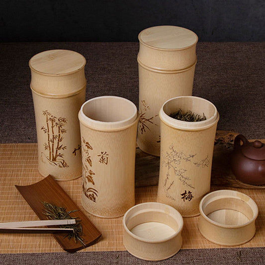 Ink and Wash Retro Carved Bamboo Tea Storage Jar - Cupify Cupify