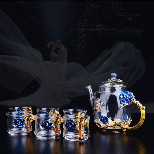 Rose Glass Tea Pot and Six Cups Set - Cupify Cupify